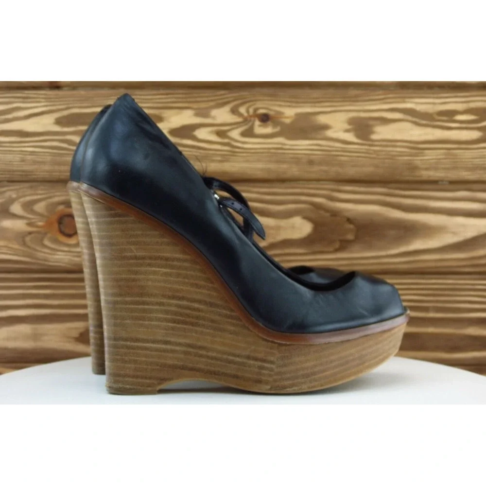 Zara‎ Size 40 M Black Open Toe Wedge Leather Women